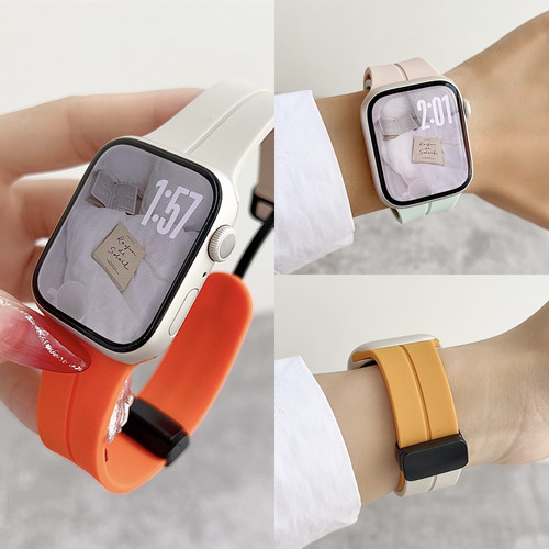 适用applewatch9表带iwatch10苹果S10手表S9莫兰迪S8硅胶s7磁吸5腕带se简约拼色4/3/2高级感ultra女watchs男6