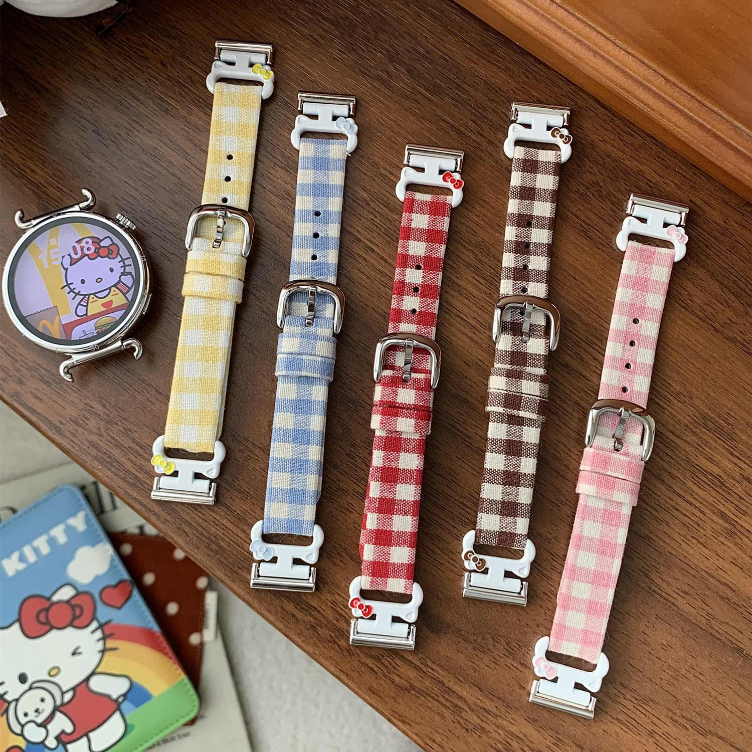 适用华为gt6表带gt5手表gt4女款真皮watch5卡通格子女生fit4/3金属针扣式手环10/9/8腕带可调节2高级pro细NFC