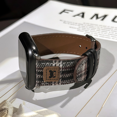 适用applewatch表带iwatch10苹果S10手表S9布艺格子皮纹series可爱动物8针扣腕带7高级se拼色ultra女watchs男