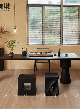 实木墩子矮凳碳化黑色民宿茶几边角几摆件底座根雕原木坐凳换鞋凳