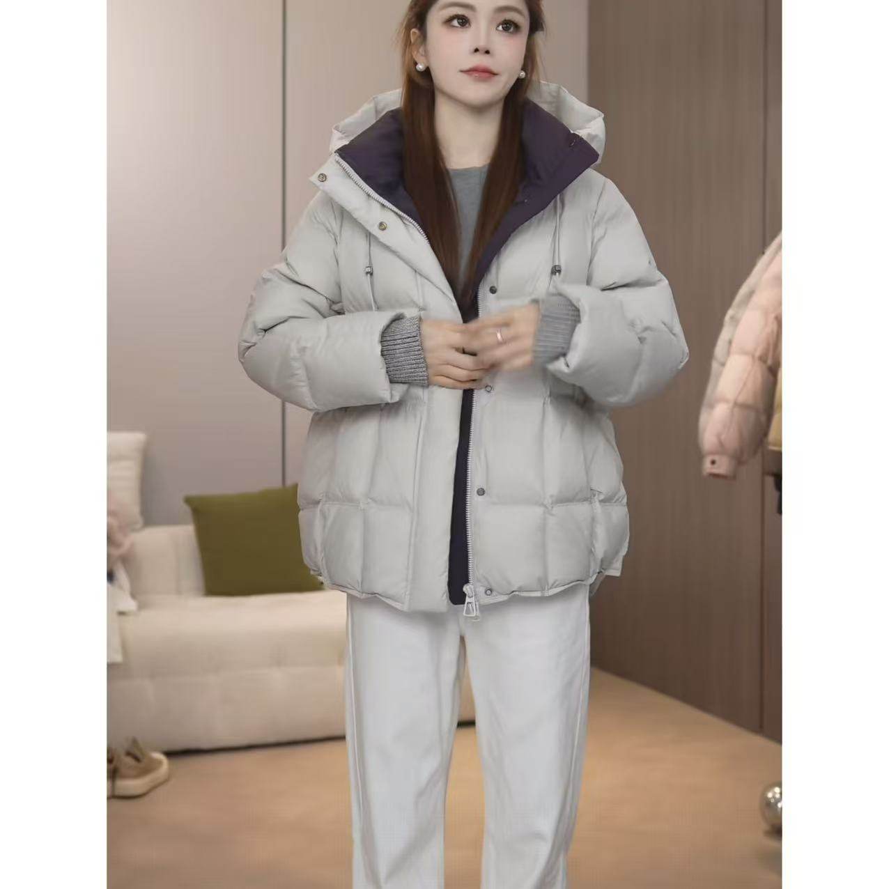 冬季新款羽绒服女中长款面包服减龄韩系连帽白鸭绒加厚保暖外套