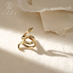 艾西珠宝金光金素金蛇戒指女18k黄金小众设计高级感轻奢时尚个性