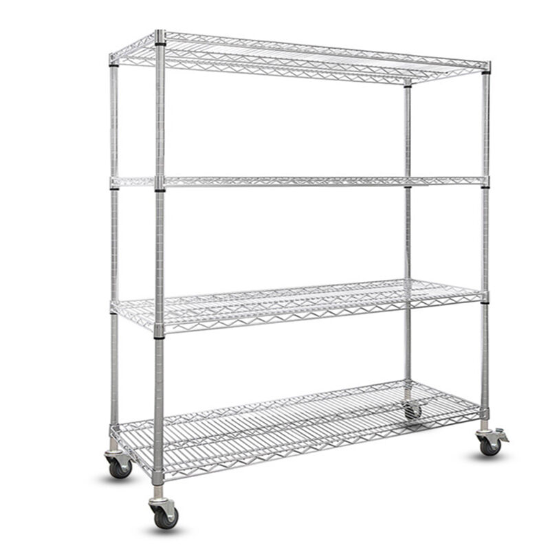 艾科堡不锈钢货架4层1370*533*1800镀铬线网移动展示架仓储货架冷