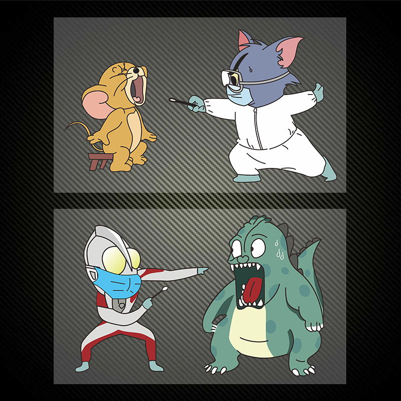 汽车贴纸摩托头盔装饰防水卡通个性创意猫和老鼠做核酸奥特曼遮挡