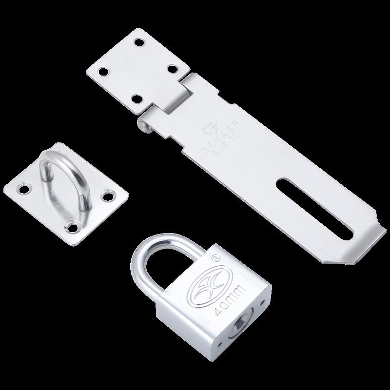 格玛斯带锁锁扣搭锁免打孔不锈钢门扣大门防盗插销门栓挂锁3寸304