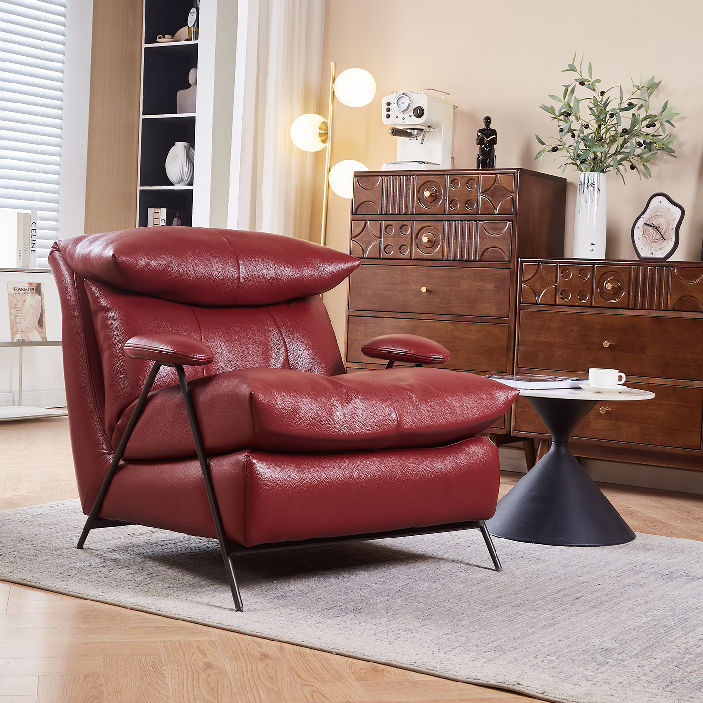 生态真皮沙发椅客厅卧室书房休闲椅极简单椅现代简约单人沙发椅