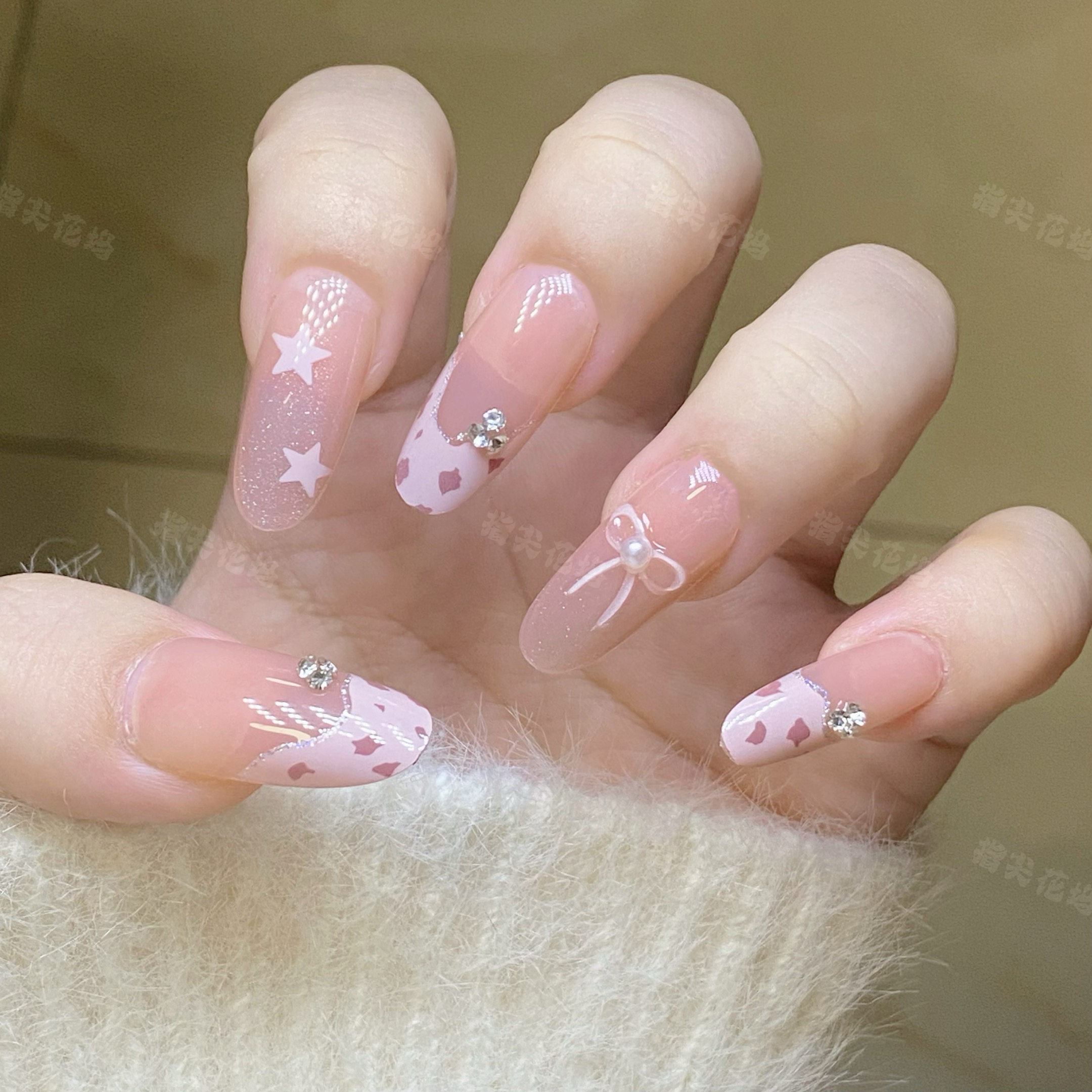 2025新款法式豹纹猫眼穿戴甲