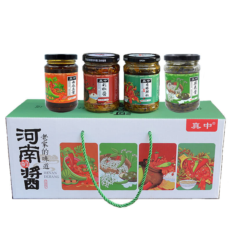 真中酱菜礼盒4瓶组合 河南的酱 西瓜酱豆 韭花酱 香椿酱 彩椒酱