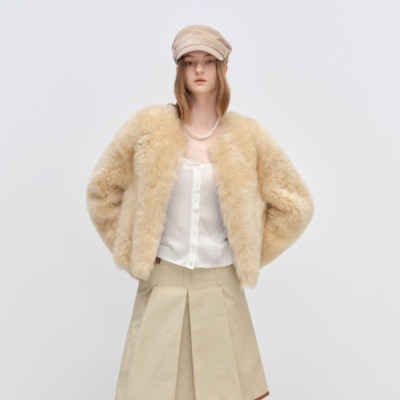 DESERTO 小野家进口托斯卡纳皮毛一体羊羔毛皮草外套女丨圆舞曲