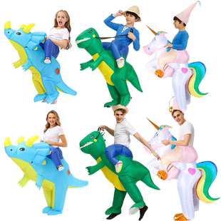 万圣节搞笑卡通人偶cos抖音网红恐龙服儿童行走充气骑恐龙衣服