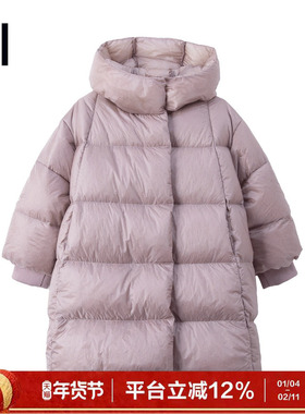 ei童装女童中长款连帽羽绒服2025冬装新款软糯泡芙保暖外套亲子装