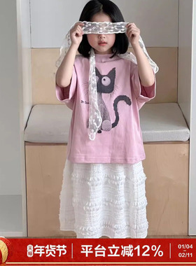 ei童装女童白色半身裙2025春装新款长款蛋糕裙A字仙女裙