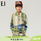 新款 ei童装 春装 衬衫 中大童日系复古格纹拼接上衣 儿童长袖
