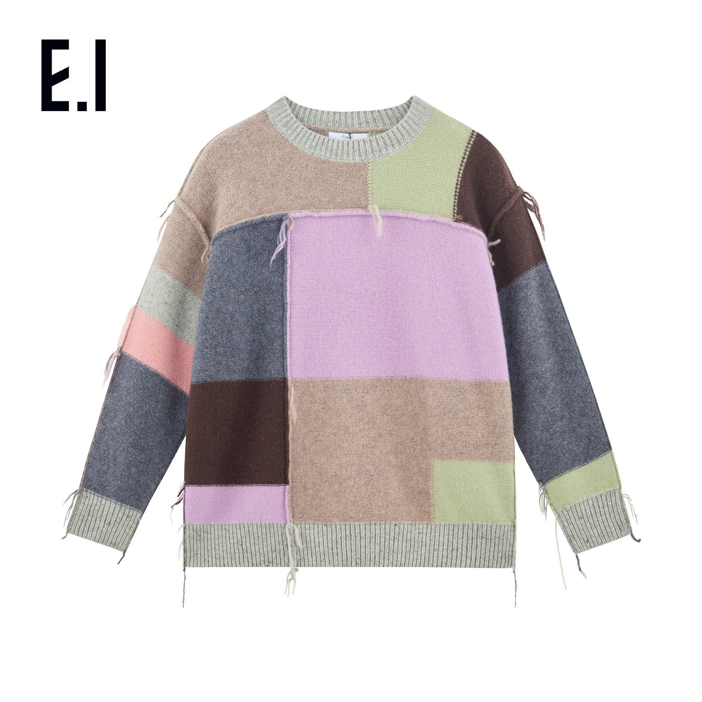 ei童装儿童保暖羊毛衫冬装新款男女童时尚潮酷撞色拼接针织衫