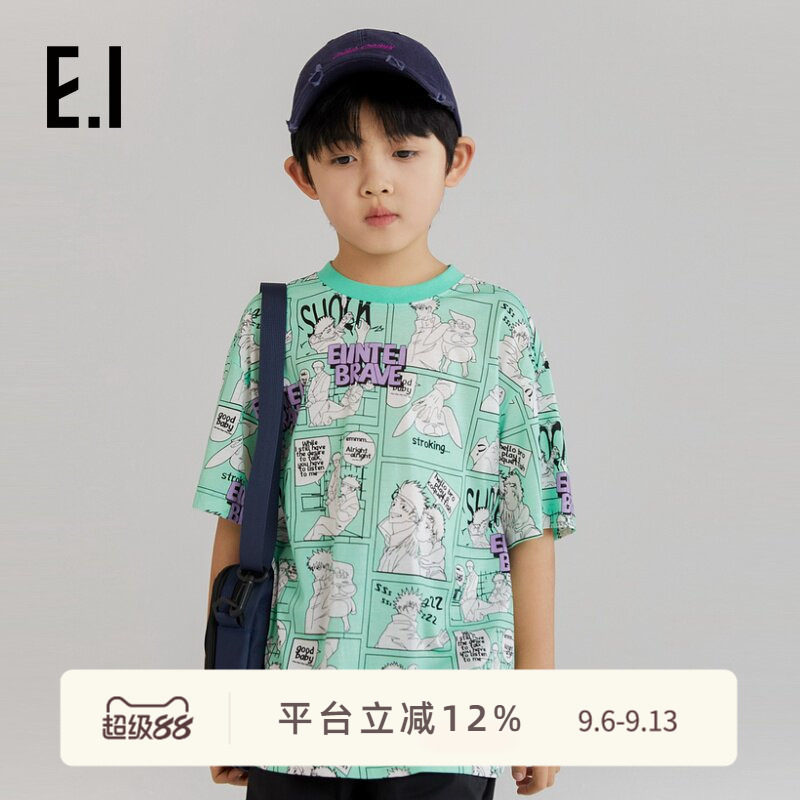 ei童装男童短袖体恤夏装时尚潮酷图片