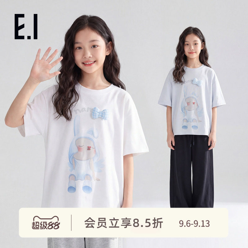 ei童装女童短袖T恤亲子装图片