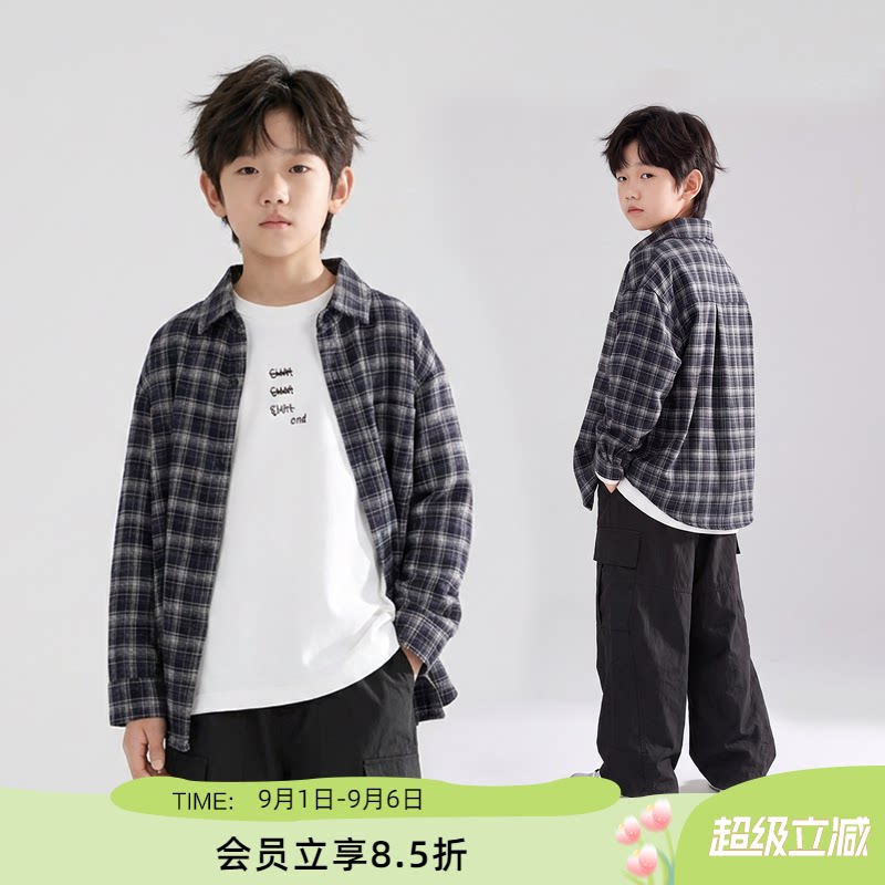 ei童装男童长袖格子衬衫图片