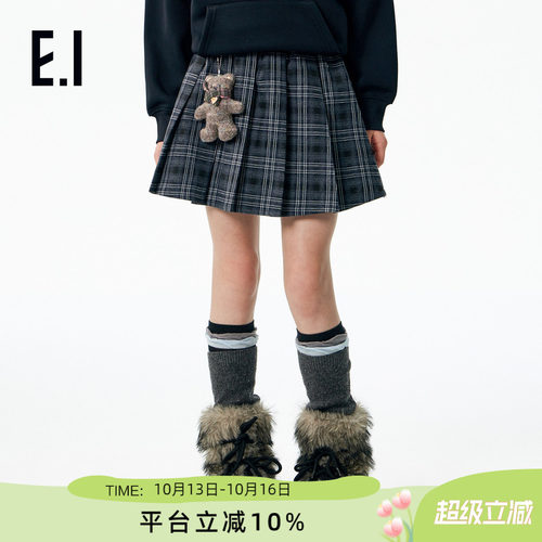 ei童装女童百褶短裙格子裙