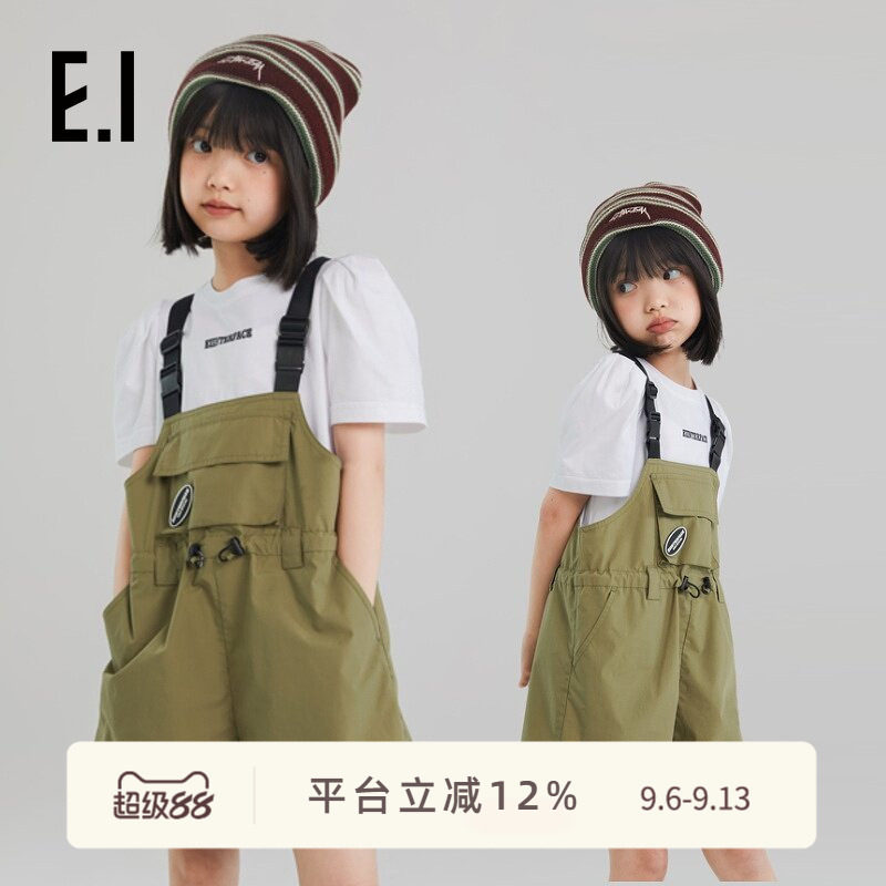 ei童装女童背带裤韩版工装短裤图片