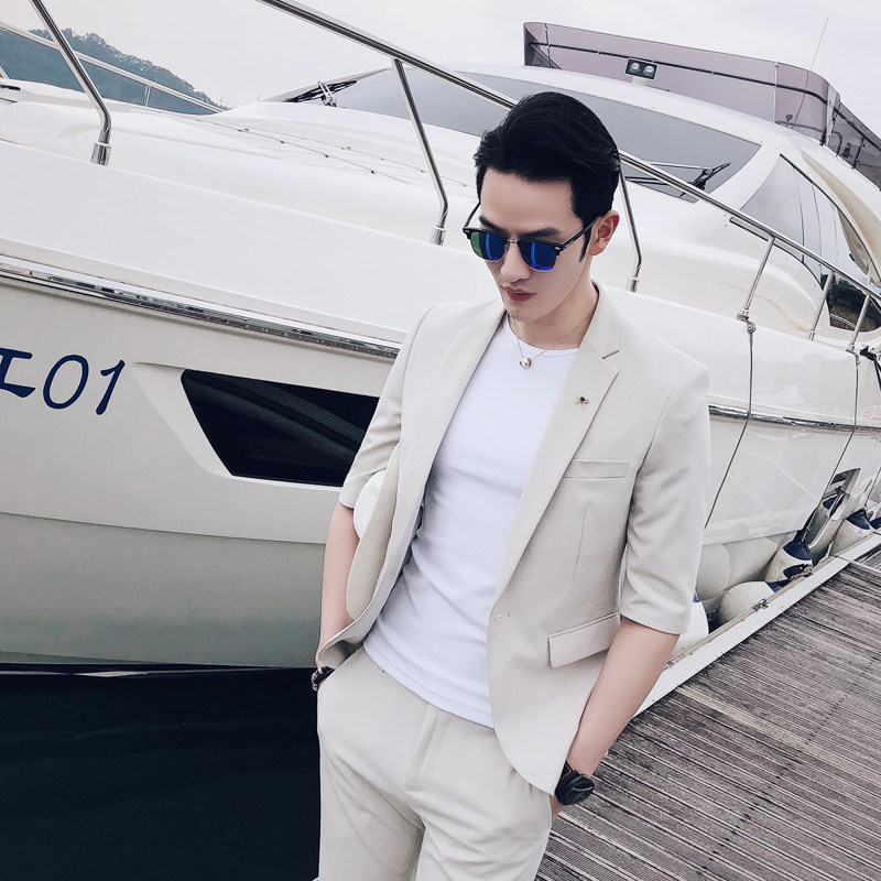 New summer spring 2020 British style man Pure blue Sleeve suit Two piece set Self-cultivation DP man 's suit suitin the Men's clothing, Suits  category - from Buy2taobao.com to provide professional Taobao agent buy service