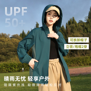 新款原纱防晒衣女户外防紫外线轻薄透气防晒外套连帽透气网防晒服