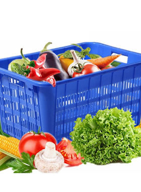 访客FK加厚塑料周转筐网眼周转箱物流中转养殖物业蓝色长方形无把