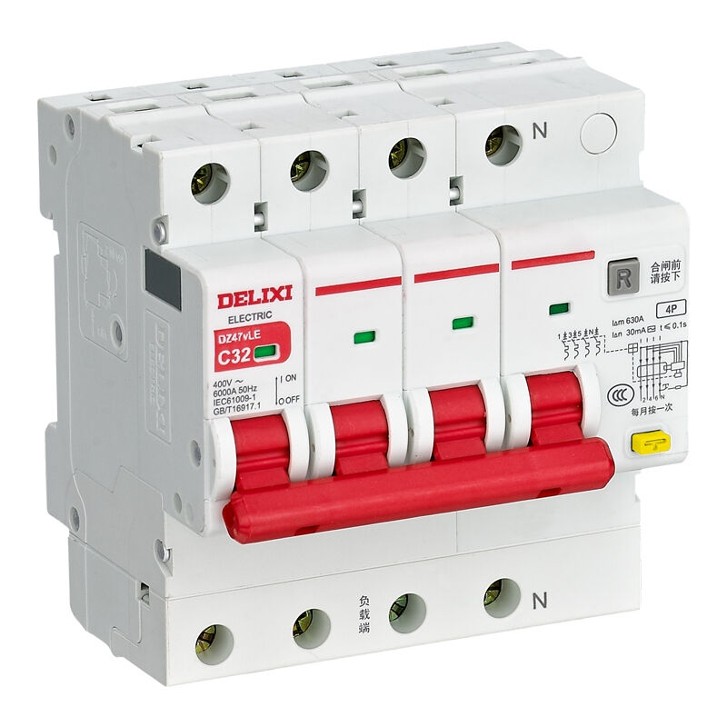 德力西电气登峰系列大电流漏电保护断路器DZ47vLE-1254PLI(C)80A