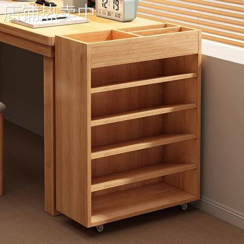 书桌旁小书架落地置物架子可移动带轮家用简易靠墙边卧室落地书柜