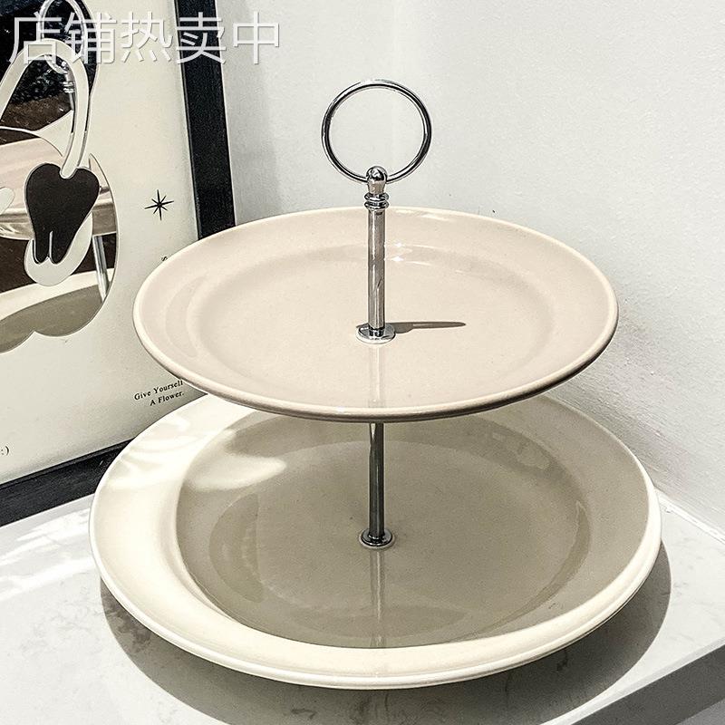 简约两层陶瓷水果盘客厅茶几家用果盘糖果前台高档甜品台点心盘