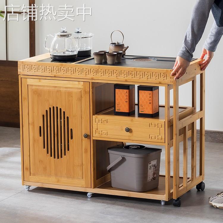 阳台可移动茶台家用茶桌旋转茶水柜子现代带轮茶几网红轻奢小茶车