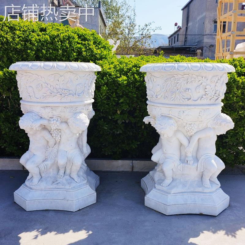 石雕花钵欧式黄锈石花盆户外广场装饰盆景天然花岗岩石头花盆摆件