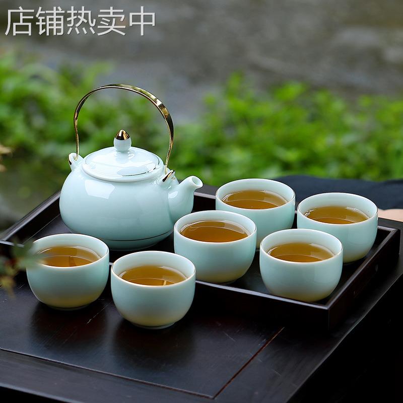 翡翠绿茶壶提梁壶功夫茶具套装整套描金茶杯商务礼品茶具