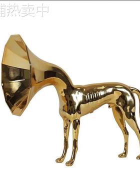 现代轻奢个性小众动物金色喇叭狗摆件样板房售楼桌面装饰玄关摆件