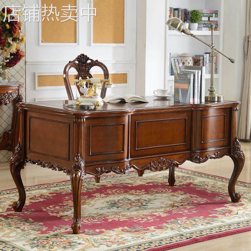 欧式豪华实木书桌高档美式书桌老板电脑桌写字桌老板豪华桌1.6米