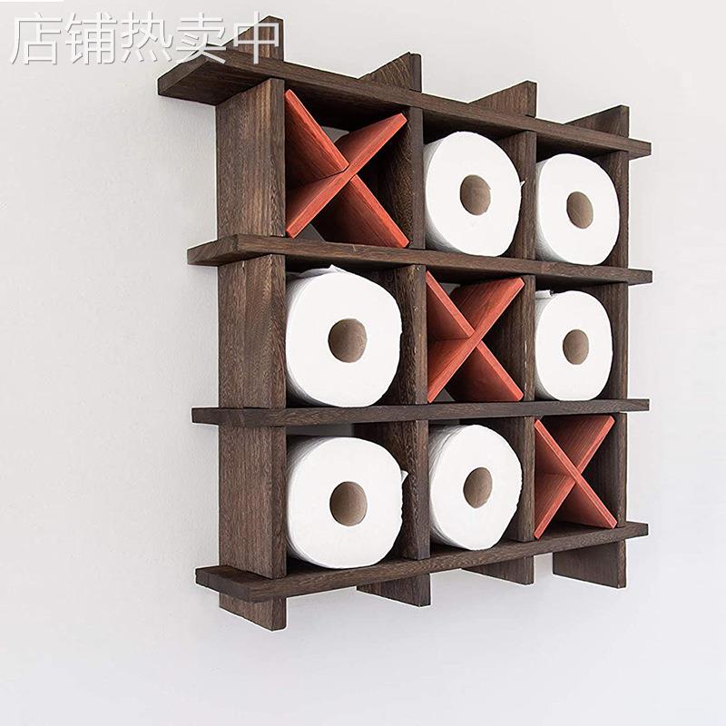 乡村风木质纸巾架创意挂墙式浴室纸巾储物架独立农舍装饰厕纸架