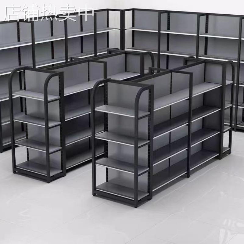 灰色超市货架多层可上下调节单双面便利店零食店宠物商店展示柜