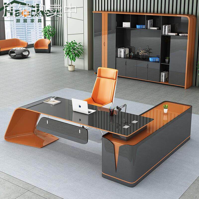 科技感钢琴烤漆办公桌简约现代老板桌主管桌轻奢创意总裁桌大班台