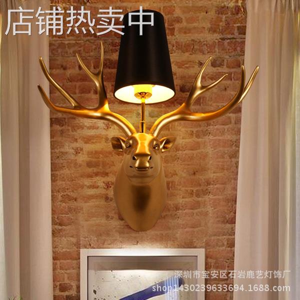 创意个性艺术树脂鹿头壁灯 KTV酒吧过道客厅卧室床头灯鹿角壁灯