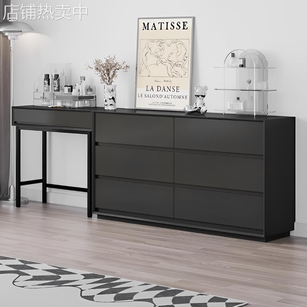深灰色斗柜现代简约办公室时尚落地矮柜家用烤漆高级灰梳妆一体柜