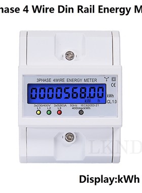 3 Phase 4 Wire Din Rail  Electronic Watt Power Consumption E