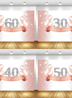 Happy 30th 40th 50th 60th Birthday Backdrop Flash Rose Gold