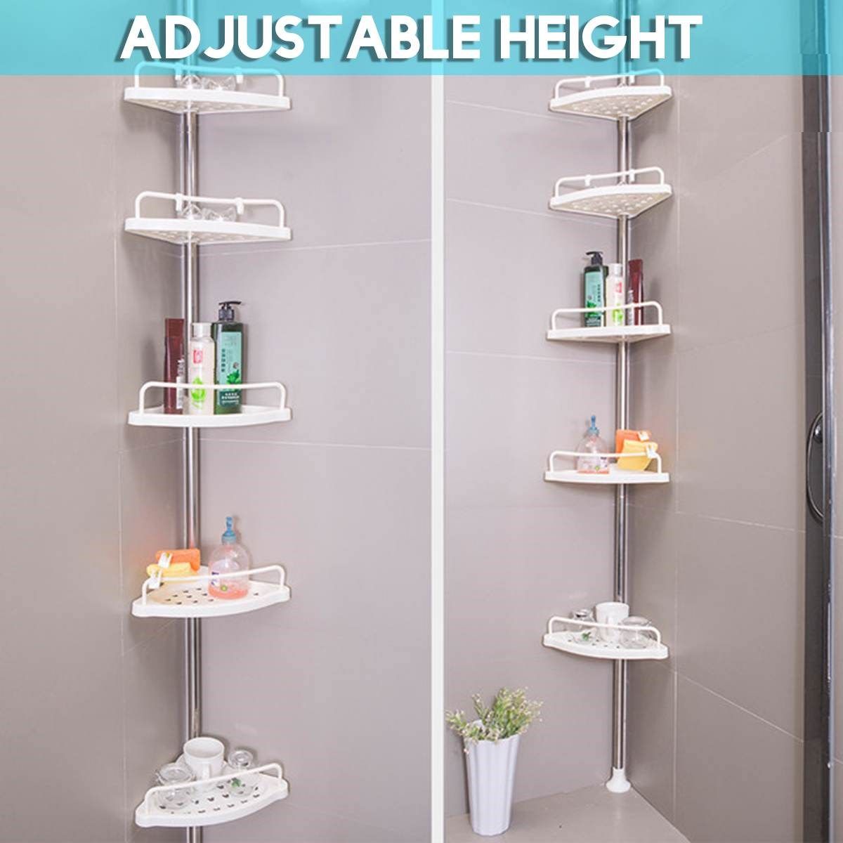 5 tier telescopic bathroom corner shelf rack stainless steel