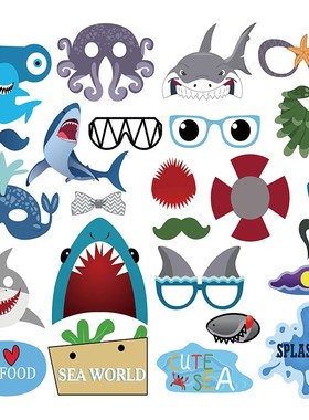 25pcs/Pack New Shark Octopus Party Photo Booth Props Funny