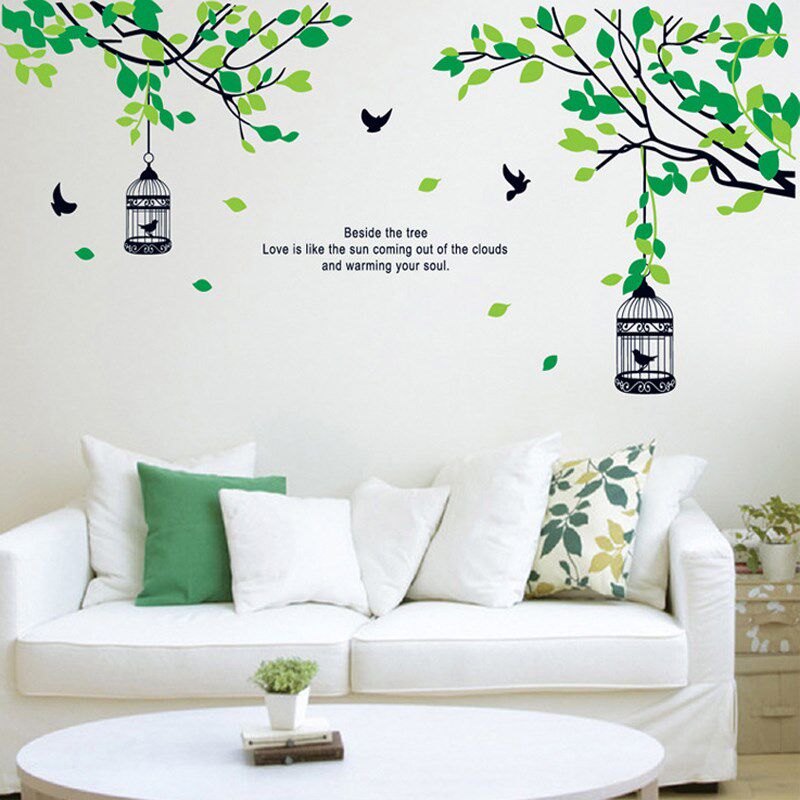 155*70cm fresh green trees bird cage self adhesive wall sti