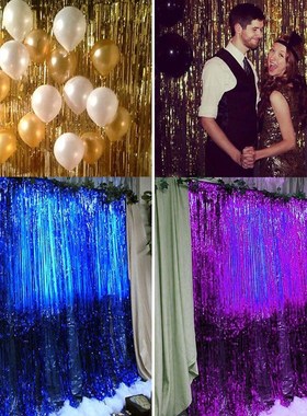 2*1M Rainbow Foil Fringe Shiny Party Backdrops Rain Curtain