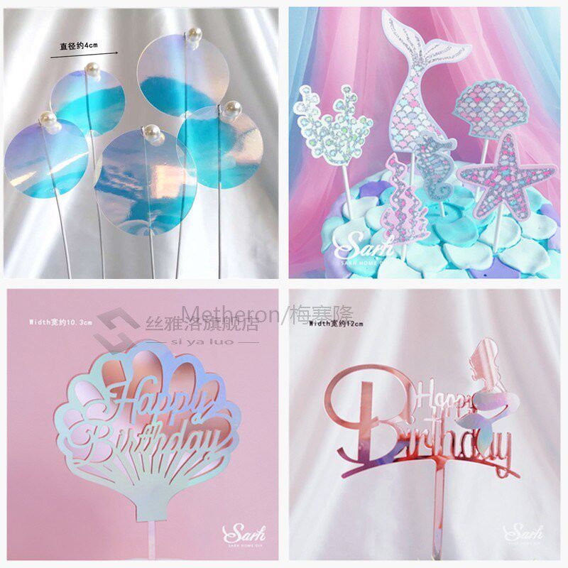 crown mermaid decorations ocean world girl cake topper birth