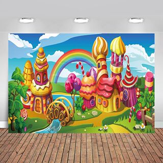 Candyland Photo Backdrop Cartoon Fairy Forest Ice Cream Don