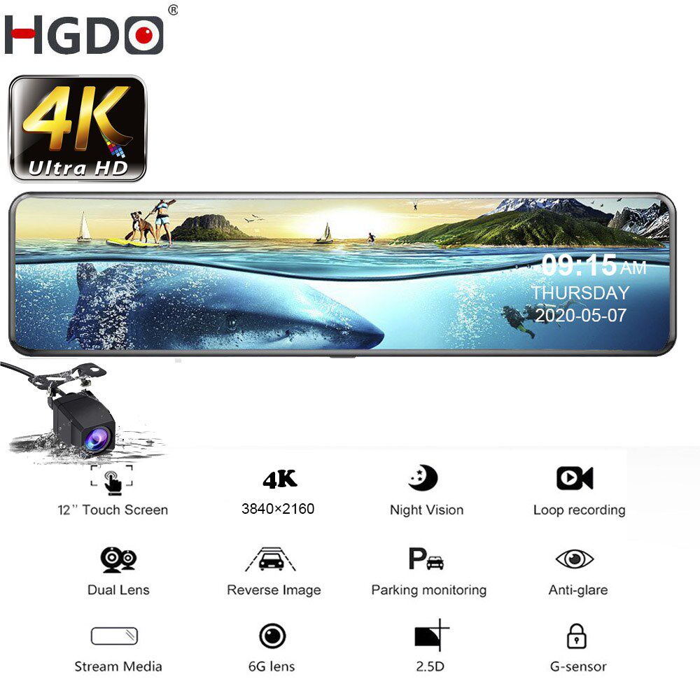 hgdo 4k car dvr 2160p 12 sony imx415 rear view mirror cam