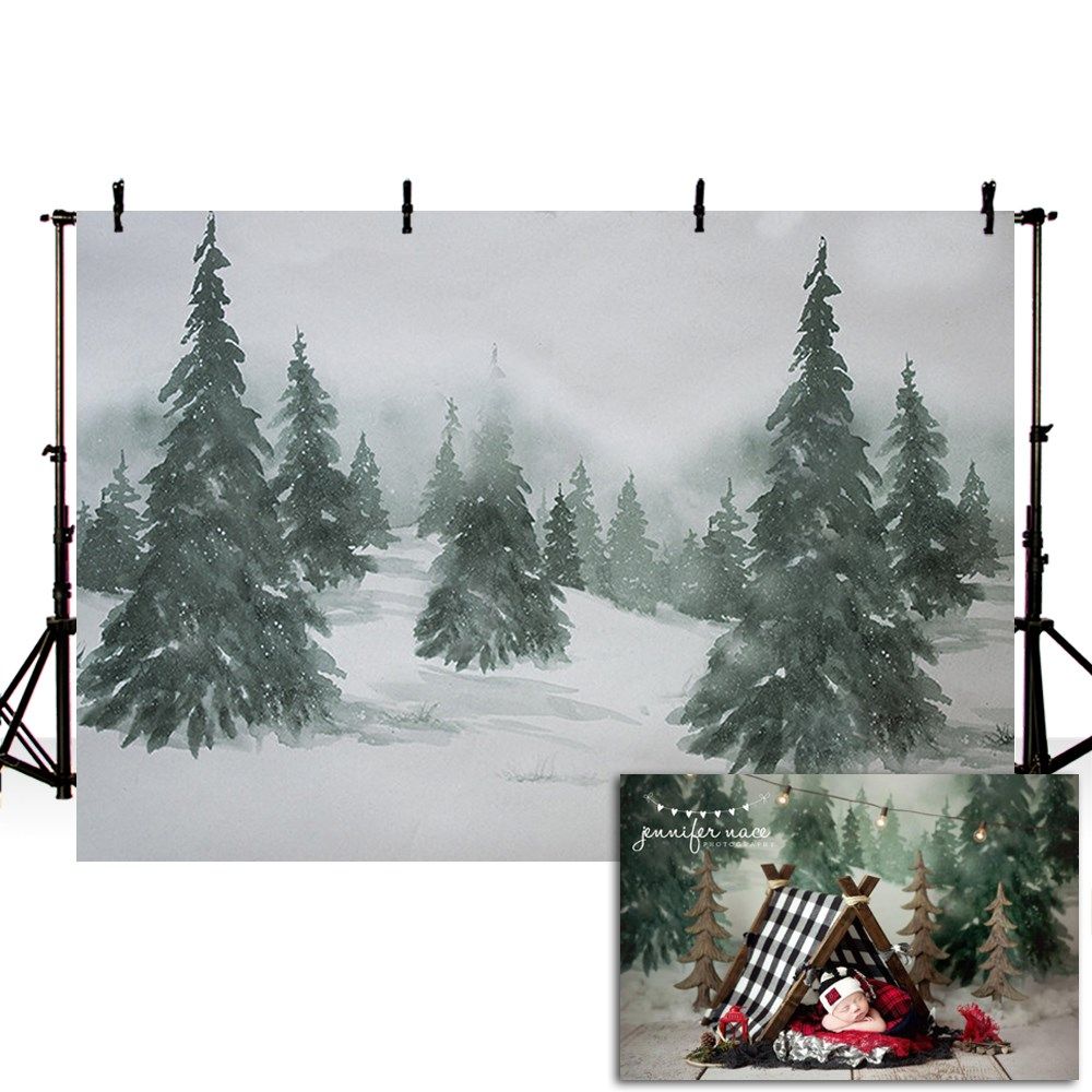 mehofond winter christmas backdrop snow forest tree baby sh