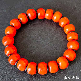 藏传回流天然原矿老甘南红手串收藏级别满色满肉柿子红老南红手链